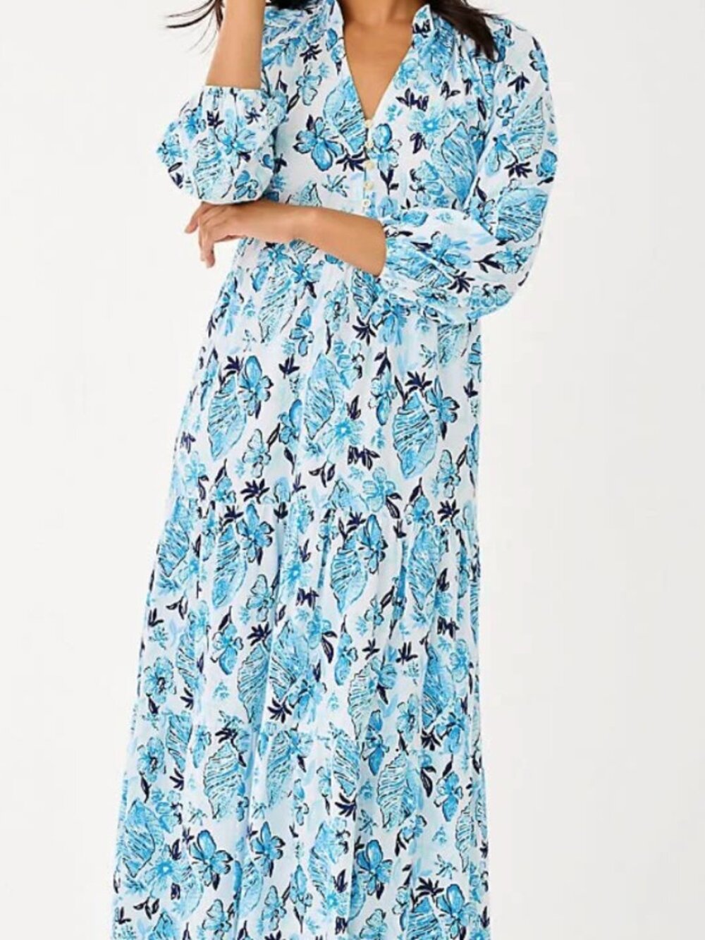 New with Tag Lilly Pulitzer Malone 3/4 Sleeve Maxi Dress White Seashell Splendor